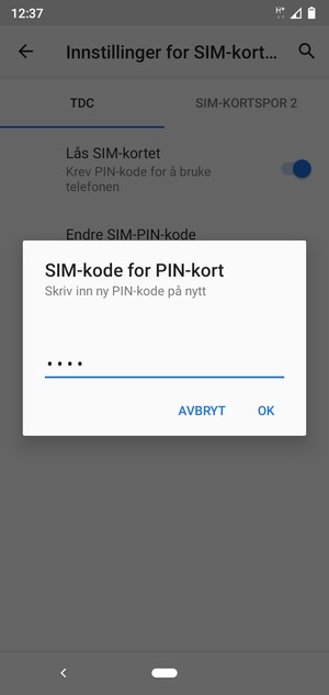 Bekreft din nye PIN-kode for SIM-kort og velg OK