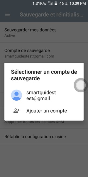 Sélectionnez votre compte de sauvegarde