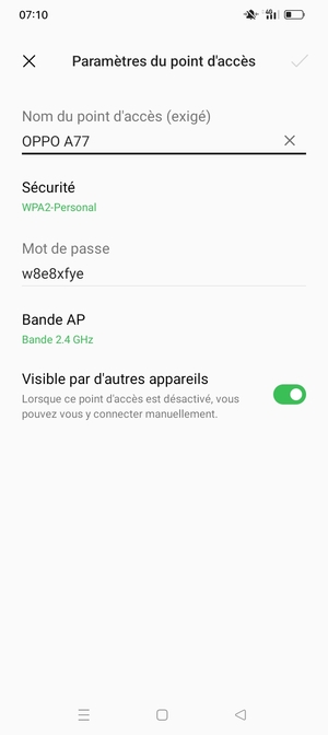 Saisissez un mot de passe de hotspot Wi-Fi d'au moins 8 caractères et sélectionnez OK