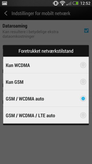 Vælg Kun GSM for at aktivere 2G