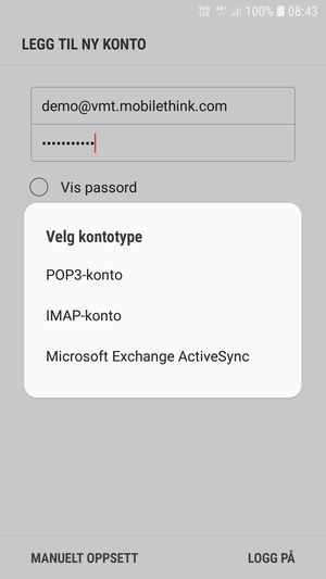 Velg POP3-konto eller IMAP-konto