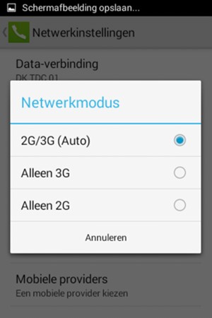 Selecteer Alleen 2G om 2G in te schakelen en 2G/3G (Auto) om 3G in te schakelen