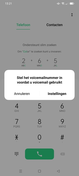 Als uw voicemail niet geïnstalleerd is, selecteert u Instellingen