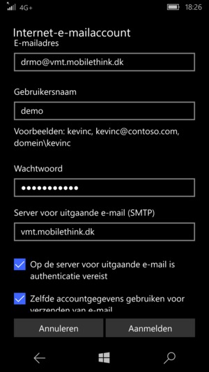 Voer uitgaande e-mail (SMTP) serveradres in