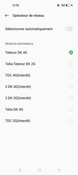Sélectionnez un opérateur réseau dans la liste