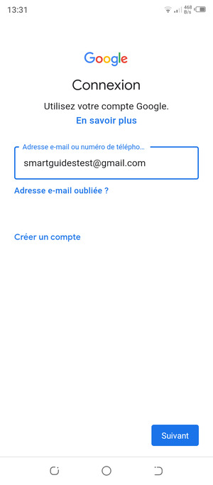 Saisissez votre adresse Gmail et sélectionnez Suivant