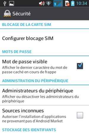Sélectionnez Configurer blocage SIM