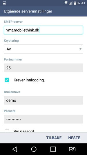 Skriv inn utgående serveradresse