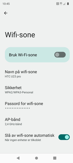 Velg Passord for wifi-sone