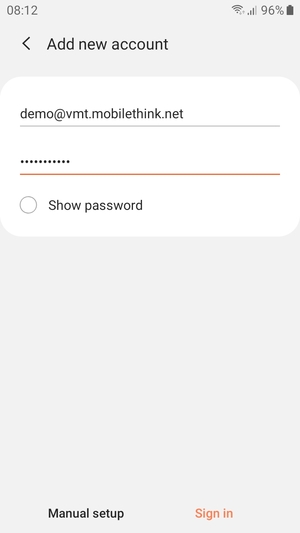 Enter your email address and password. Select Manual setup