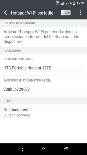 Inserisci una password di almeno 8 caratteri e abilita Hotspot Wi-Fi portatile