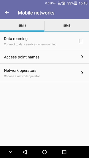 Select SIM 1 or SIM2 and select Access point names