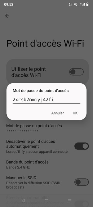 Saisissez un mot de passe du point de accès d'au moins 8 caractères et sélectionnez OK