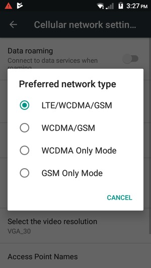Select WCDMA/GSM to enable 3G and LTE/WCDMA/GSM to enable 4G