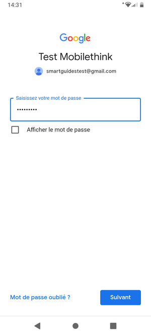 Saisissez votre mot de passe et sélectionnez Suivant