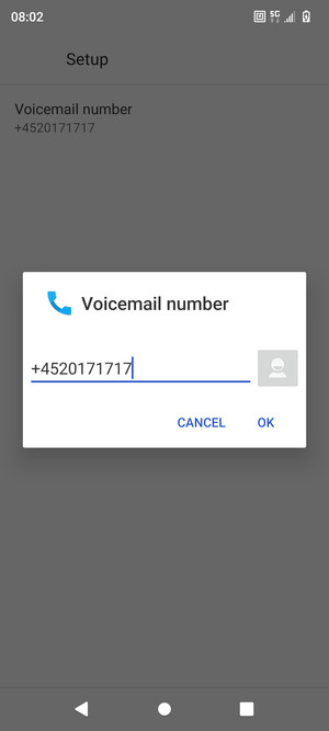 Enter the Voicemail number and select OK