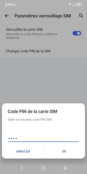 Saisissez votre Nouveau code PIN de la SIM et sélectionnez OK