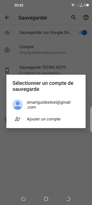 Sélectionnez votre compte de sauvegarde