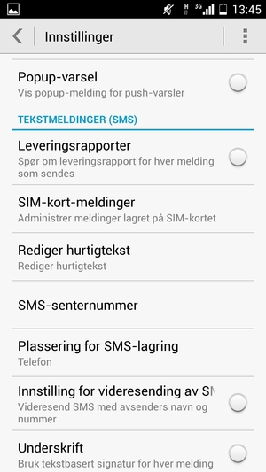 Velg SMS-senternummer / Tekstmeldinger (SMS)