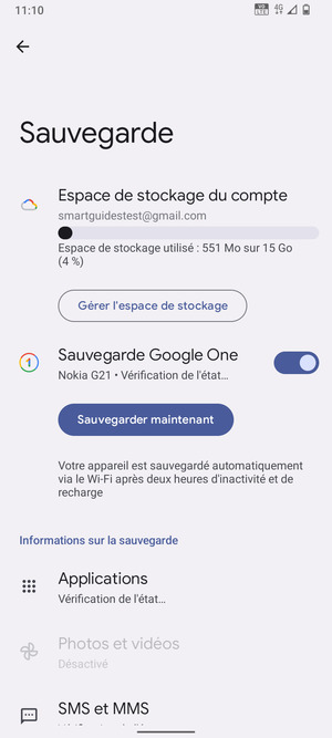 Sélectionnez Espace de stockage du compte