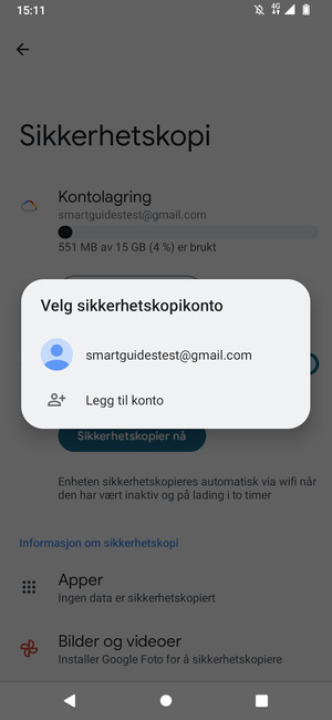 Velg sikkerhetskopi-kontoen din