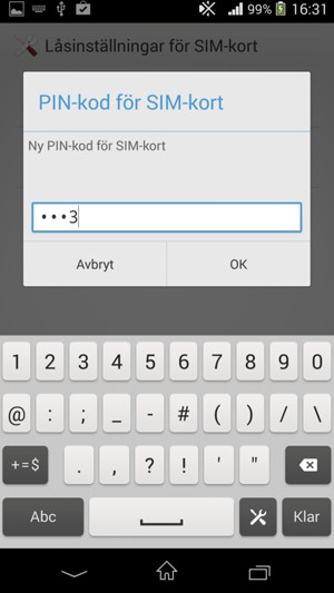 Ange din nya PIN-kod för SIM-kort och välj OK