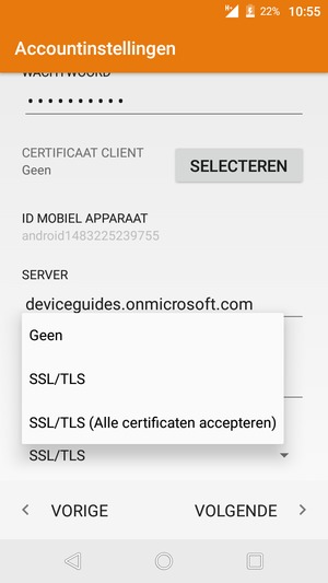 Selecteer SSL/TLS (Alle certificaten accepteren) en selecteer VOLGENDE
