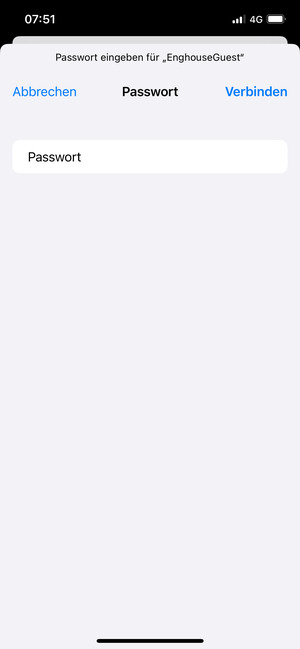 Geben Sie das WLAN-Passwort ein und wählen Sie Verbinden