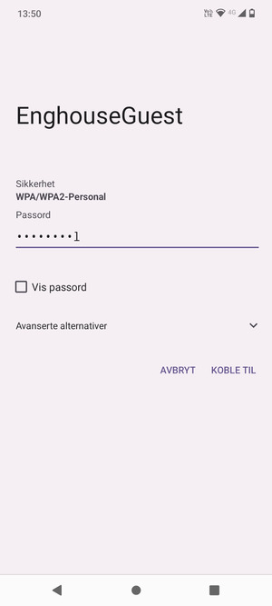 Skriv inn Wi-Fi-passord og velg KOBLE TIL