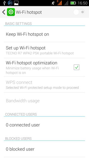 Select Setup Wi-Fi hotspot
