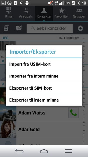 Velg Import fra USIM-kort