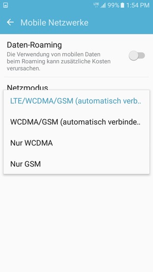 Wählen Sie WCDMA/GSM (automatisch verbinden), um 3G zu aktivieren und LTE/WCDMA/GSM (automatisch verbinden), um 4G zu aktivieren