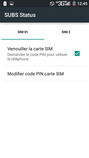 Sélectionnez la carte SIM puis Modifier code PIN carte SIM