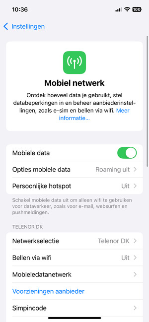 Selecteer Opties mobiele data