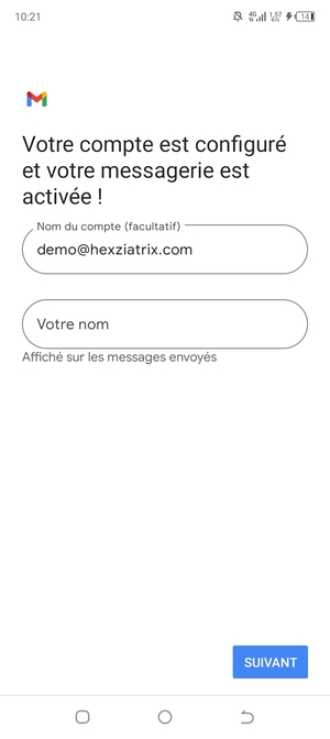 Donnez un nom à votre compte et saisissez votre nom. Sélectionnez SUIVANT