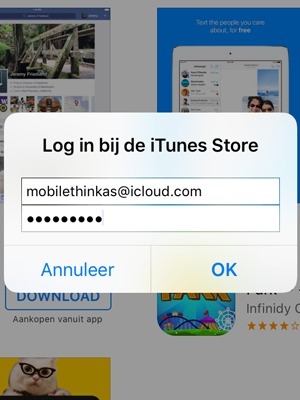 Voer Apple ID gebruikersnaam en wachtwoord in. Selecteer OK