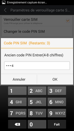 Saisissez votre Ancien code PIN SIM et sélectionnez OK