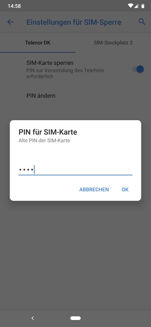 Geben Sie Ihre alte PIN der SIM-Karte ein und wählen Sie OK