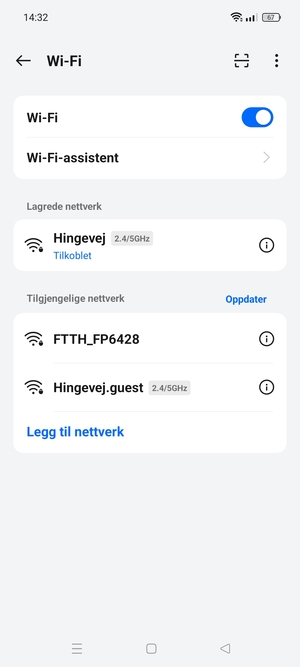 Du er nå koblet til Wi-Fi-nettverket