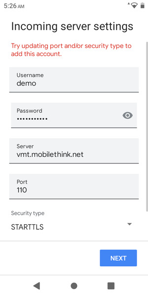 Scroll to and select Security type