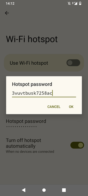 Enter a Wi-Fi hotspot password of at least 8 characters and select OK