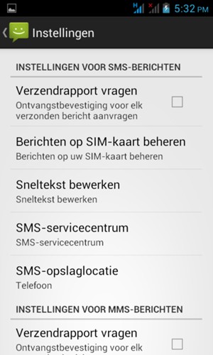 Selecteer SMS-servicecentrum