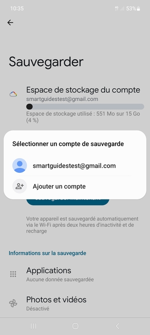 Sélectionnez votre compte de sauvegarde