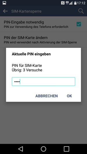 Geben Sie Ihre Aktuelle PIN für SIM-Karte ein und wählen Sie OK
