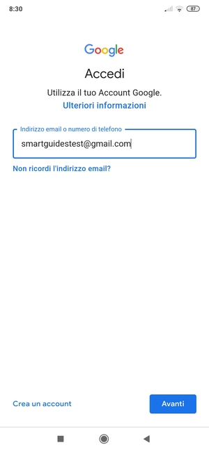 Inserisci il tuo indirizzo Gmail e seleziona Avanti