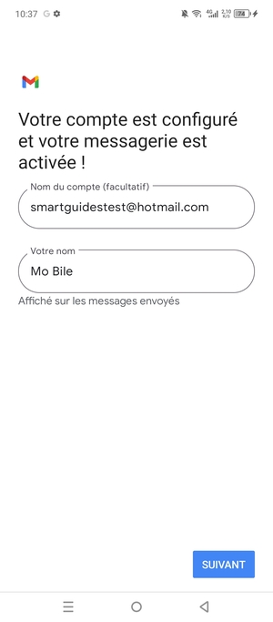 Donnez un nom à votre compte et saisissez votre nom. Sélectionnez SUIVANT