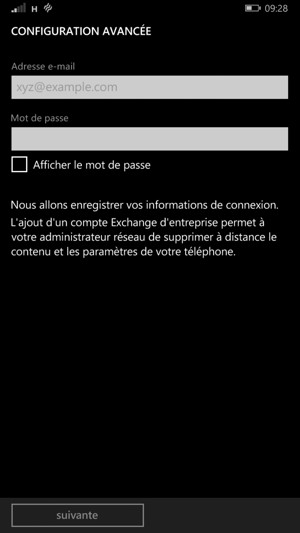 Saisissez votre Adresse e-mail et votre Mot de passe. Sélectionnez suivante