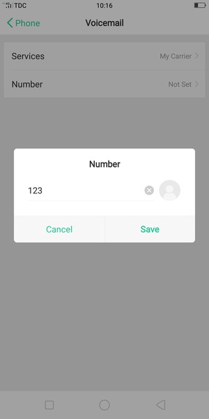 Enter the Voicemail number and select Save