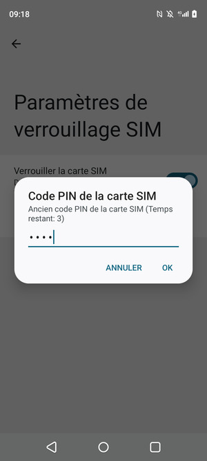 Saisissez Ancien code PIN de la carte SIM et sélectionnez OK