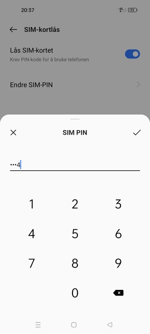 Skriv inn Gjeldende PIN-kode for SIM-kort og velg OK